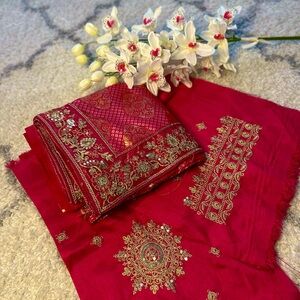 Elegant Red and Gold Embroidered party wear saree